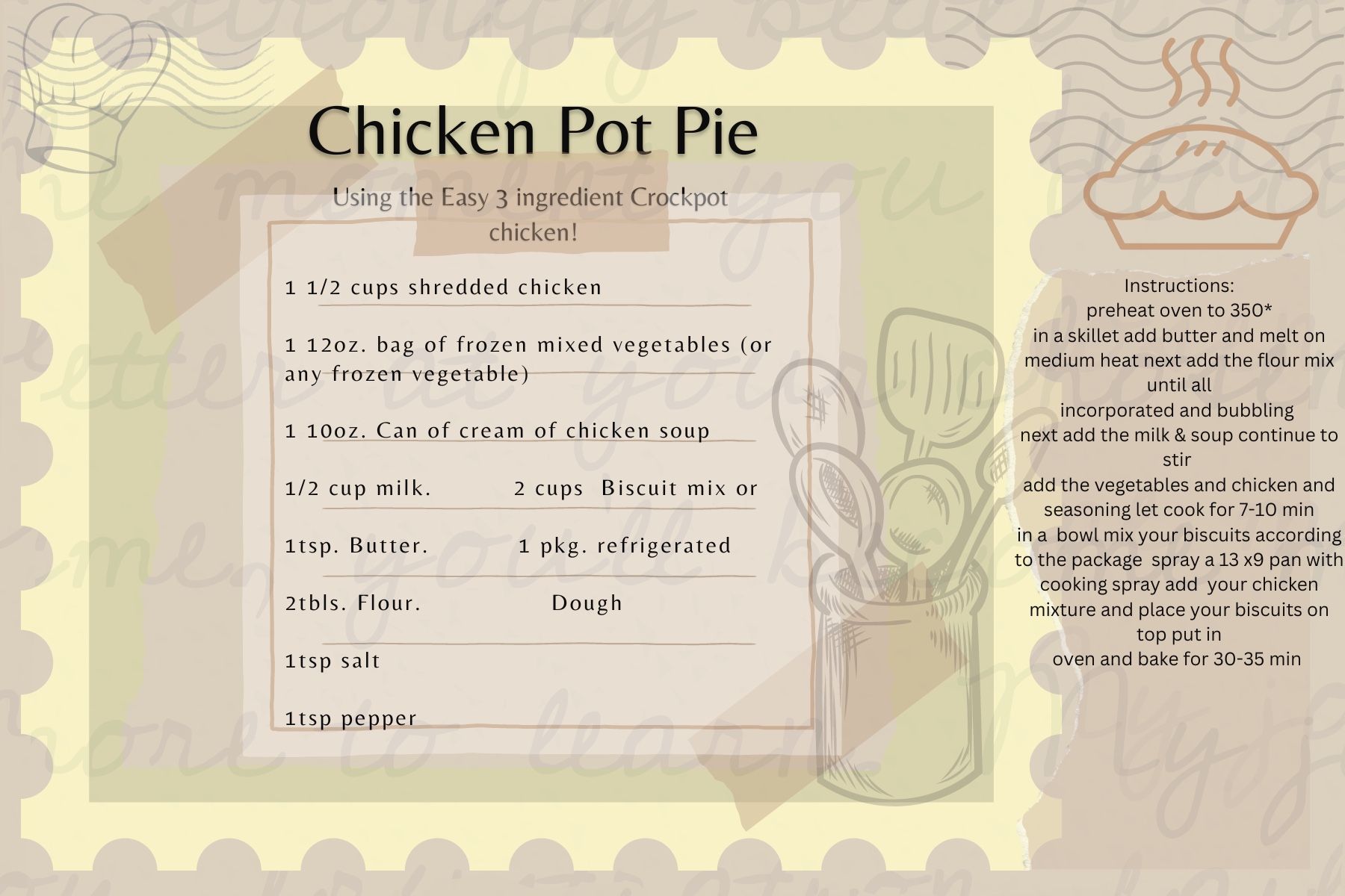 Chicken Pot Pie, using the Easy 3 ingredient Crockpot Shredded Chicken 